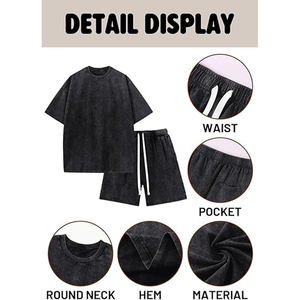 Conjunto de Verano para Hombre de Alta Calidad, Camiseta y Pantalones Cortos de Algodón con Lavado Ácido, Estilo Casual y Holgado - Product Image 6