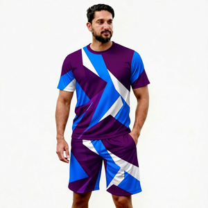 Men's Sporty Sublimation Printed T-Shirt And Shorts <b>Set</b> Quick Dry <b>Knitted</b> Polyester Summer Outfit - Product Image 3