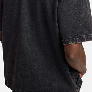 Clean Look Trendy Outdoor Wear With Front Pocket OEM Service Minimal Style Denim T Shirt With Turn <b>Down</b> Collar And Short Sleeves - Product Image 6
