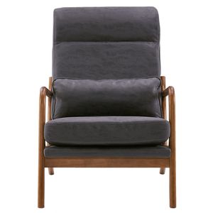 Poltrona da Interno con Schienale Alto, Braccioli in Legno Massello, Telaio in Ferro, Tessuto Bronzato Grigio Scuro, Ecologica, per Soggiorno - Product Image 4