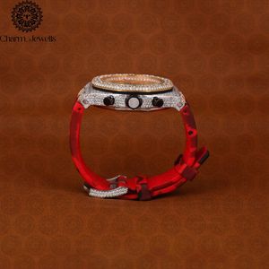 Charm_Jewells Luxury Men's Stainless Steel Watch 42mm Round Case Analog Quartz <b>Chronograph</b> Red Leather Band Sapphire Crystal - Product Image 4
