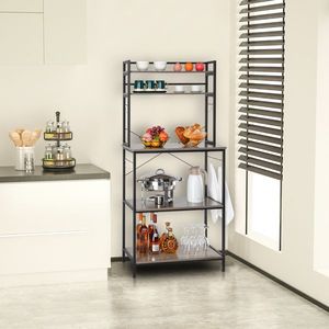 Carrello da Cucina a 5 Ripiani con 10 Ganci a S, Scaffale Portaoggetti e Supporto per Forno a Microonde - Product Image 3