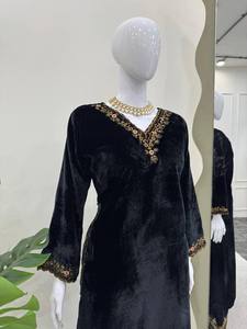 Conjunto de Salwar Kameez de Terciopelo para Mujer, Bordado con Lentejuelas, Cuello en V, Traje Pakistaní Indio, Ropa para Bodas y Fiestas - Product Image 3