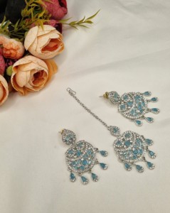 Elegant Rhodium Plated Cubic Zirconia <b>Jewellery</b> <b>Set</b> Multi Layer Long Necklace Matching Earrings Mangtika Partywear <b>Set</b> Wholesale - Product Image 6
