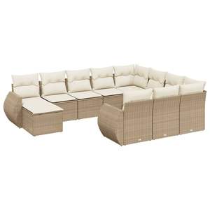Beige Garden <b>Sofa</b> Set With Cushioned Seats And Pe <b>Rattan</b> Frame For Outdoor Use Contemporary Design - Product Image 4