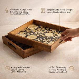 Plateau de rangement rectangulaire en bois avec doublure florale, design empilable, style moderne et luxueux, finition polie, compatible lave-vaisselle, pour usage en cuisine - Product Image 3