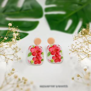 Pendientes pintados con motivos florales y tachuelas color melocotón para mujer, joyería de moda 47160-54 - Product Image 2