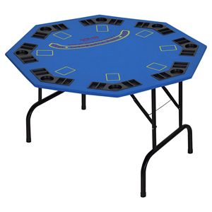 Mesa de Póker Octogonal de Fieltro Azul de 47 Pulgadas, Mesa de Juego Plegable para Blackjack para 8 Jugadores con Portavasos - Product Image 1
