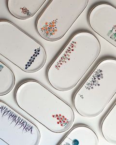 Rectangular Metal <b>Serving</b> Plate With Floral Pattern Color Enamel Bohemian Design <b>Gold</b> Trim And Cafes - Product Image 5