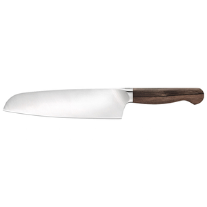 Couteaux de cuisine Santoku avec manche en bois grainé brun et lame argentée lisse pour trancher, hacher, couper en dés et préparer les aliments - Product Image 1