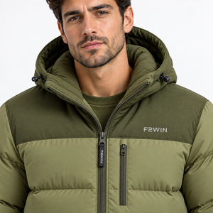 Chaqueta Acolchada con Capucha para Hombre F2WIN, Chaqueta de Invierno Gruesa de Poliéster, Resistente al Viento, Diseño Casual de Color Sólido con Cierre Frontal, Venta al Por Mayor - Product Image 6