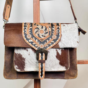 Women Fashion 2025 Large Capacity Custom Hand Tooled <b>Leather</b> Multi-function Crossbody <b>Laptop</b> <b>Bag</b> Genuine Cowhide Shoulder Purse - Product Image 4