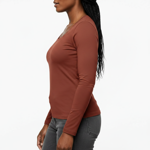 Women's Lounge Scoop Neck Long Sleeve <b>Top</b> Soft Cotton Relaxed Slim Fit Plain Fabric Custom OEM Bulk Wholesale Manufacturer - Product Image 3