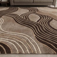Tapis de luxe marron beige à motif abstrait ondulé, tapis moderne à lignes courbes, tapis moelleux tufté pour salon, chambre à coucher, tapis décoratif pour la maison