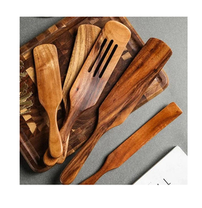 Ensemble d'ustensiles de cuisine en bois d'acacia naturel antiadhésifs, spatule à steak à long manche, spatule à pizza, ustensiles de cuisine en bois utilisés dans la cuisine - Product Image 3