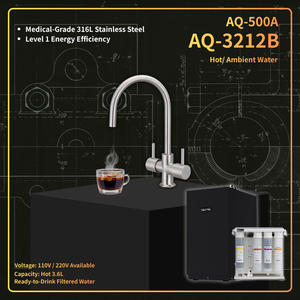 Dispensador de Agua Caliente y a Temperatura Ambiente AQUATEK para Debajo del Mostrador AQ-3212B, Acero Inoxidable 316L con Sistema de Ósmosis Inversa AQ-500A para Uso Doméstico - Product Image 1