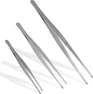 Lot de 3 pinces culinaires professionnelles extra longues en acier à haute teneur en carbone, dentelées, durables, pour chef, manucure et usage domestique - Product Image 1