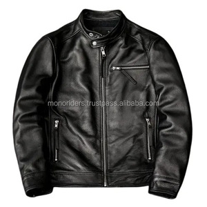 Chaqueta de Motociclista de Cuero Anilina para Hombre MONO RIDERS, Color Azul Lavanda, Forro Acolchado de Poliéster, Cierre de Cremallera, Transpirable, Lona de Lana Genuina - Product Image 1