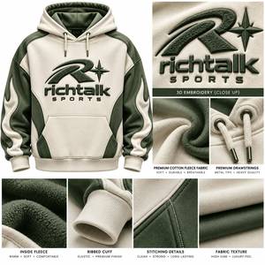 Sweat-shirt à capuche pour homme, logo en relief, manches raglan, style sportif, tissu French Terry 100% coton, poche unie, vêtements d'hiver - Product Image 6