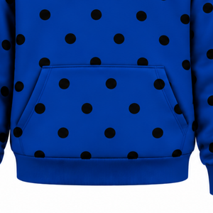 Sudadera con Capucha Azul Rey y Puntos Negros para Mujer, Sudadera Casual de Forro Polar con Bolsillo Canguro y Manga Larga, Estilo Urbano - Product Image 5