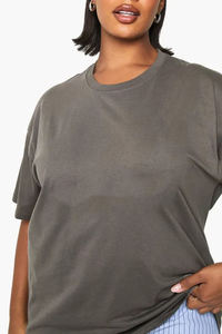 Plus Size Women's Oversized Crew Neck T-<b>Shirt</b> Gray Short Sleeve Loose Fit 100% Cotton Jersey <b>Flame</b> Logo Print All Seasons - Product Image 5