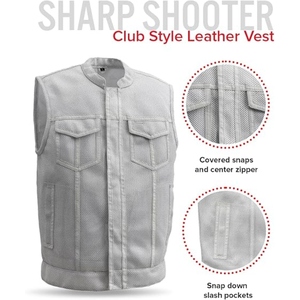 Custom <b>White</b> Perforated Genuine Cowhide Leather Motorcycle Club <b>Vest</b> With Concealed Carry Pockets OEM ODM Factory - Product Image 5