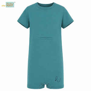 Combinaison popper vert turquoise profond |   Vêtements sensoriels spéciaux pour enfants, vêtements inclusifs, ouverture tubulaire, manches courtes, respirant, doux, unisexe - Product Image 1