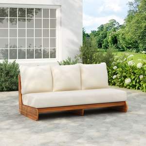 Teak Wood Outdoor Sofa with Minimalist <b>Backrest</b> Design and Thick Weather Resistant Cushions - Product Image 1