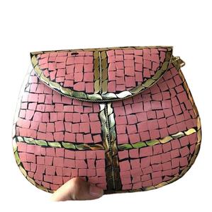 Vintage Indian Handmade <b>Pink</b> <b>Clutch</b> Bags and Purses With Chain Decoration and Candy/Stone Pattern - Product Image 1