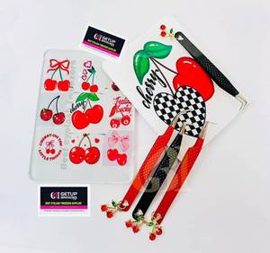 Ensemble de pinces multifonctionnelles pour extensions de cils Cherry Design Charm/Tiles, outils portables en acrylique, boîte de rangement pour colle à cils de forme rectangulaire - Product Image 1
