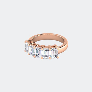 Bague en or plaqué avec cinq diamants taille émeraude cultivés en laboratoire, certifiée IGI, bijoux de luxe pour femmes, pour mariage - Product Image 6