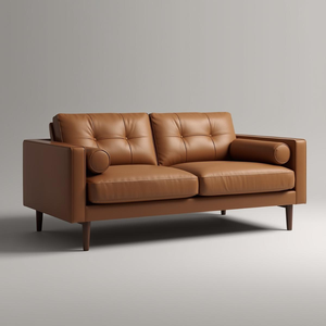 โซฟาหนัง 2 ที่นั่งสไตล์โมเดิร์น พร้อมเบาะพิงหลังแบบ Tufted และหมอนอิง สำหรับตกแต่งห้องนั่งเล่นสไตล์มินิมอล - Product Image 1