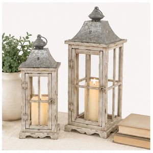 Factory Sale Wood <b>Lantern</b> with Galvanized Metal Top <b>Large</b> Decorative Farmhouse <b>Candle</b> Holder for Indoor Outdoor Wedding & Home - Product Image 6