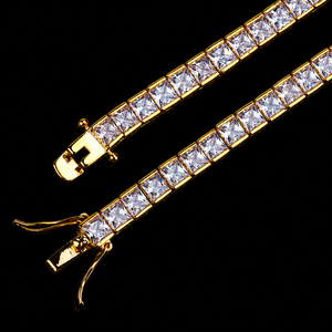 Unique Designer 18K Gold Plated Moissanite Diamond <b>Necklace</b> Princess Cut Channel Setting Snake <b>Chain</b> Unisex Everyday Wear - Product Image 3