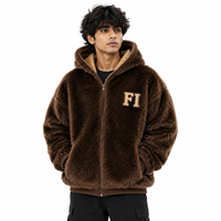 Veste marron à capuche en fourrure douce avec fermeture éclair intégrale de haute qualité, en molleton de coton pour homme, coupe oversize, avec poche avant, style streetwear, idéale pour le froid