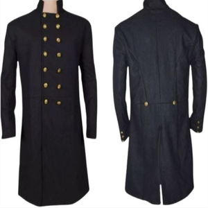 <b>Men's</b> Dark Blue 100% Wool Windproof Stand Collar <b>Double</b> <b>Breasted</b> Eco-Friendly Frock Coat Historical Reenactment American Coat - Product Image 2