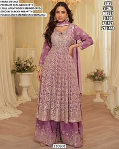 Regal Purple Traditional Party Women's Floor-Length Embroidered Georgette <b>Kurti</b> - Product Image 1