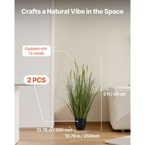 Lot de 2 herbes artificielles en PVC de 35 pouces, type Cattail, pour intérieur et extérieur, arbustes verts haut de gamme en pot pour la décoration de la maison - Product Image 2
