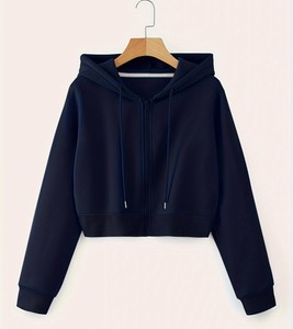 Hooded <b>Zip</b>-<b>Up</b> Sweatshirt-Long Sleeve Solid Color Eco-Friendly Hip Hop Style. Autumn/Spring & Winter Casual Wear with Front Logo - Product Image 1