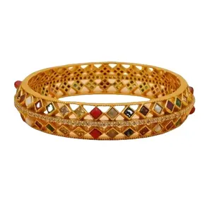 Amazing Custom Design 925 Silver Gold Plated Navarathna Stone Studded Girls Ethnic Wear Party Return Gift Bangles at Best Price