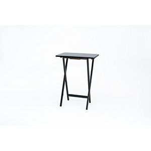 <b>Folding</b> TV <b>Tray</b> <b>Table</b> Set of 2 with Storage Rack Black Rubberwood Indoor Dining <b>Tables</b> 19" L X 14.5" W X 26" H - Product Image 5