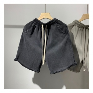 Men's Hip Hop Style Flock Print Garment Dyed Cotton Shorts Drawstring Mid Waist Breathable Anti-UV Summer Sweat Shorts Pockets - Product Image 2