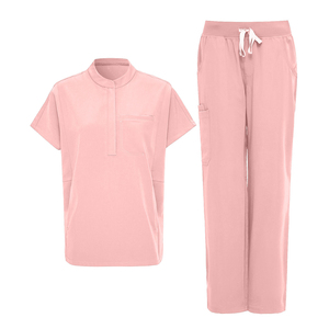 Ensemble de tenue médicale tissée pour femme, col mandarin, haut de blouse ample, pantalon jogger taille mi-haute, 9 poches, infroissable - Product Image 5