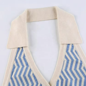 Top corto sin mangas con cuello de punto a rayas vintage, estilo halter, moderno, tipo chaleco, talla personalizada - Product Image 5