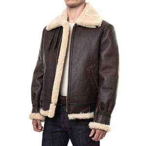 Men's Brown Genuine Leather Jacket Polyester Lined <b>Zip</b>-<b>Up</b> Turn-Down Collar Windproof Winter Outerwear Regular Fit Moto Style - Product Image 6