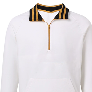 Sweat-shirt unisexe blanc à col zippé avec bordure noire et dorée, coupe classique, pull décontracté en tricot pour l'automne avec poche - Product Image 4