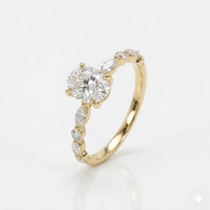 Anillo de compromiso VB-8SR de oro de 14 quilates con diamante ovalado de 2.45 quilates, color E, claridad VVS2, cultivado en laboratorio, banda de media eternidad, listo para enviar - Product Image 1