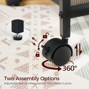 Industrial 3-Tier <b>Printer</b> Stand Rolling Storage Cart with Power Outlets and 2 <b>USB</b> Ports Easy-to-Move <b>Printer</b> Table on Wheels - Product Image 3