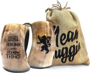 Jarra de cuerno vikinga ecológica en color negro y rubio, hecha a mano con cuerno 100% natural. Personalización disponible. - Product Image 6