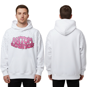 Sweat-shirt à capuche personnalisé avec impression en relief et strass pour homme, sweat-shirt oversize uni de haute qualité, streetwear, sweat-shirts à capuche avec impression en relief et strass - Product Image 2